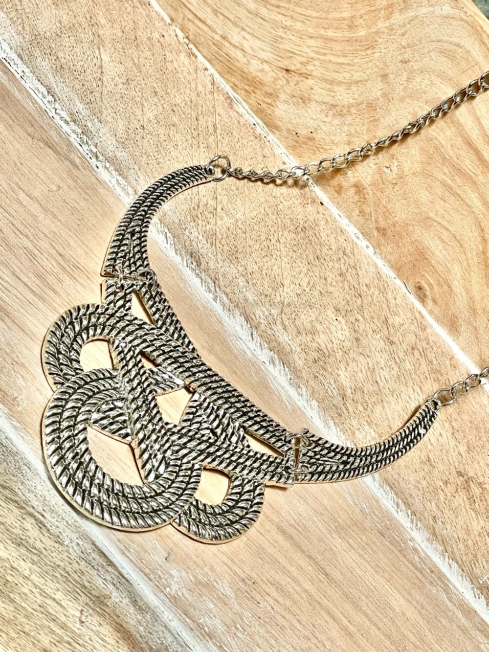 Silver Braided Collar Statement Necklace - Contemporary Bib Style Women Jewelry